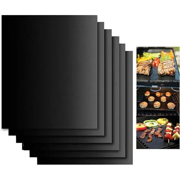 6 Pack BBQ Grill Mats Non-Stick Reusable PTFE Cooking Sheets for Gas Charcoal and Electric Grills 40 x 33 cm