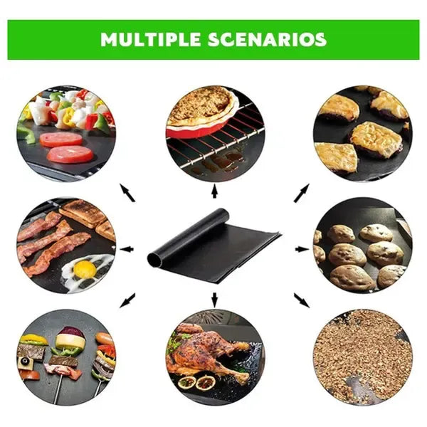 6 Pack BBQ Grill Mats Non-Stick Reusable PTFE Cooking Sheets for Gas Charcoal and Electric Grills 40 x 33 cm