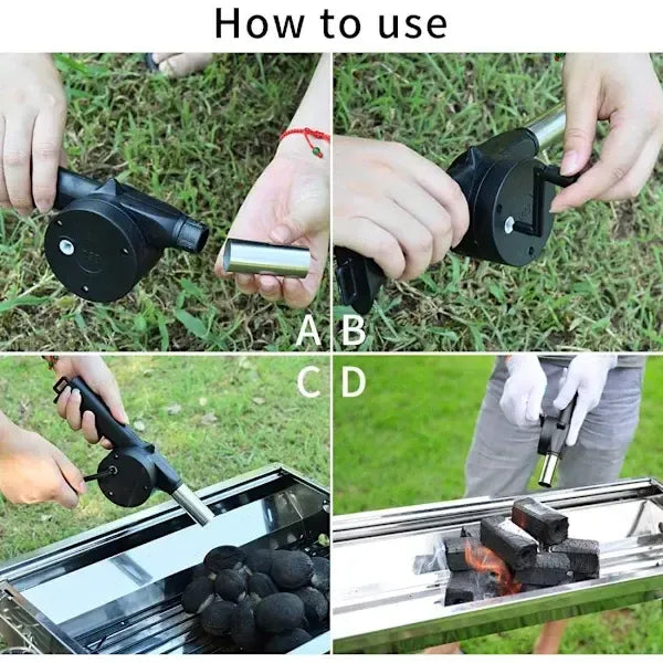 BBQ Grill Fan Hand Crank Charcoal Fire Blower Plastic Body Metal Air Outlet for Outdoor Grilling Camping Fireplace