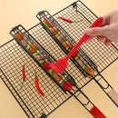 2 Pack Non-Stick Steel BBQ Grill Baskets with Locking Food Cage and Wooden Handles for Camping and Charcoal Grilling, 49 cm