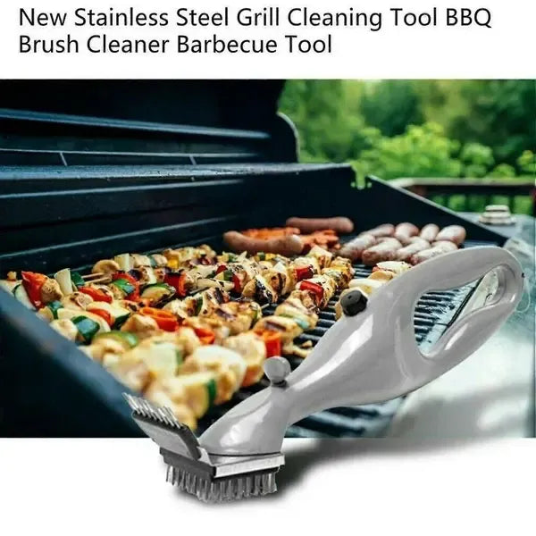 Steam BBQ Grill Cleaning Brush with Stainless Steel Bristles and Scraper for Charcoal Grills, Chemical-Free Cleaning Tool, Grey, 37 cm