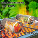 4 Pack Stainless Steel Rotisserie Grill Baskets with Stand, Cylindrical Mesh Tubes for Vegetables and Outdoor BBQ, Small, Silver