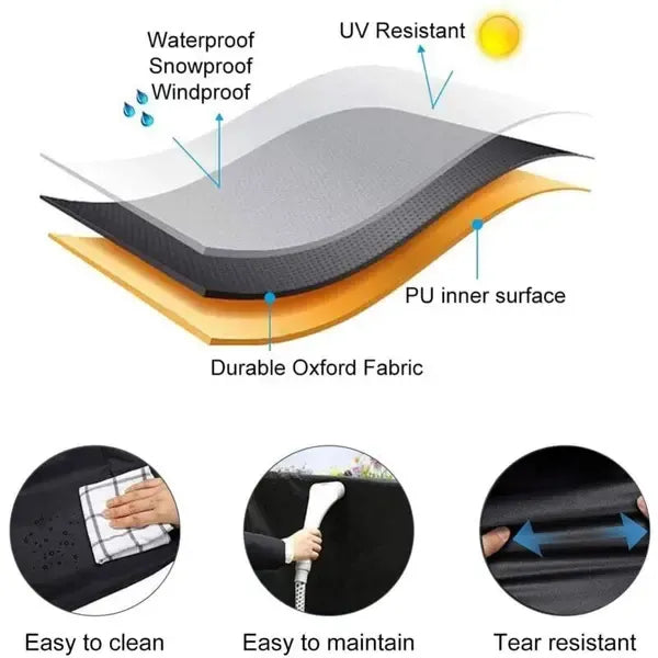 Waterproof 210D Oxford Grill Cover with PVC Coating, UV and Wind Resistant Protection for Outdoor BBQ Grills, Black, 190 x 71 x 117 cm