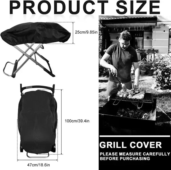 Compact Grill Cover Adjustable Elastic Hem 210D Oxford Fabric for Outdoor Gas Charcoal Grills Black 100 x 47 x 25 cm