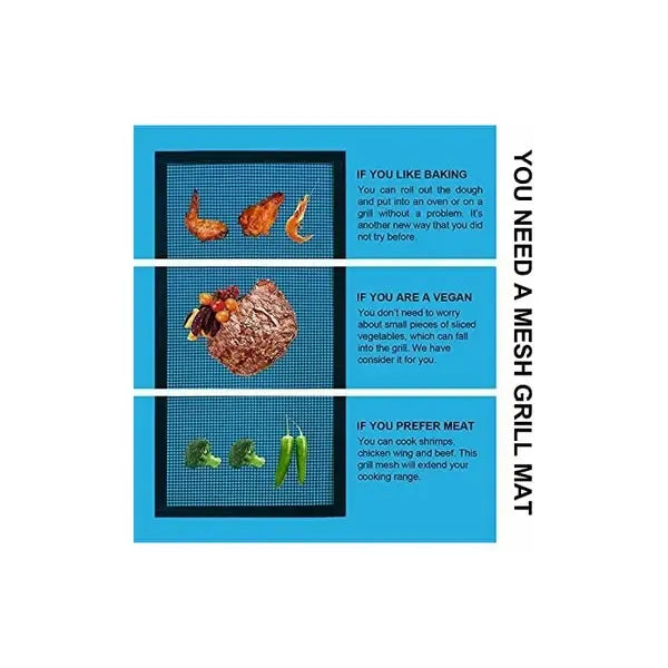 3 Pack Reusable Fibreglass Grill Mats with Non-Stick PTFE Coating for Gas, Charcoal Grills and Pellet Smokers, Black, 40 x 33 cm