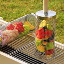 304 Stainless Steel Rolling Grill Basket Set with Removable Handle for Vegetables, Shrimp and Outdoor BBQ, Nesting Design, Silver