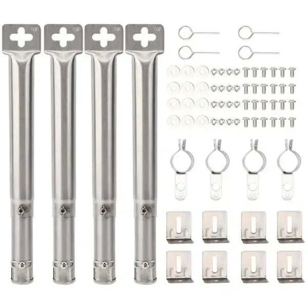 4 Pack Adjustable Stainless Steel Gas Grill Burner Tubes for Most Propane Grills, Replacement Parts for Even Heat Distribution, Silver