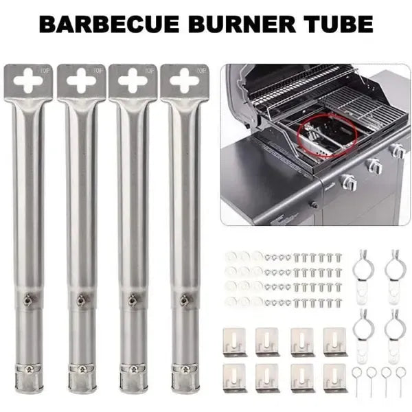 4 Pack Adjustable Stainless Steel Gas Grill Burner Tubes for Most Propane Grills, Replacement Parts for Even Heat Distribution, Silver