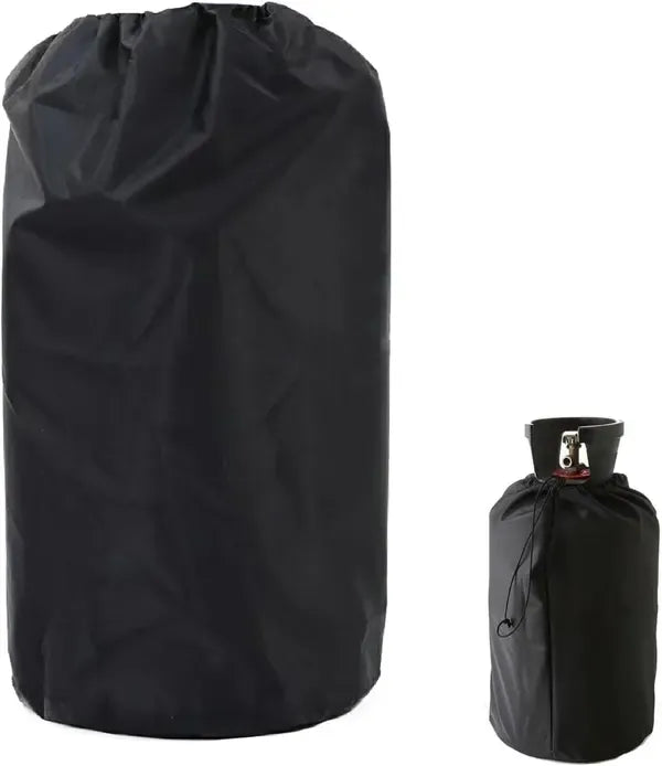 Waterproof Propane Gas Tank Cover with Drawstring, Dustproof Polyester Protection for Outdoor BBQ and Camping Cylinders, Black, 31 x 59 cm