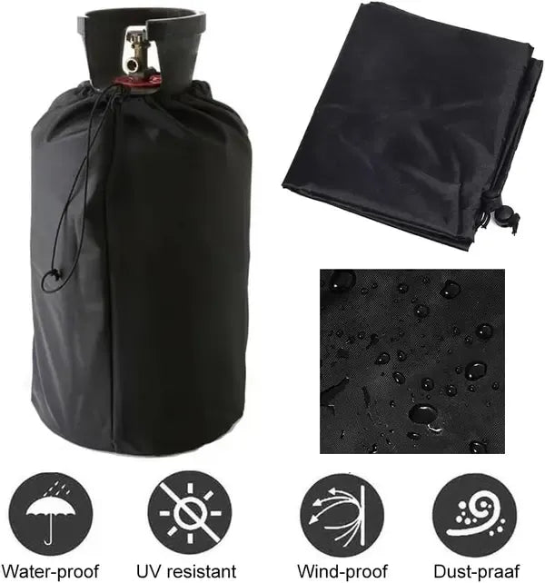 Waterproof Propane Gas Tank Cover with Drawstring, Dustproof Polyester Protection for Outdoor BBQ and Camping Cylinders, Black, 31 x 59 cm