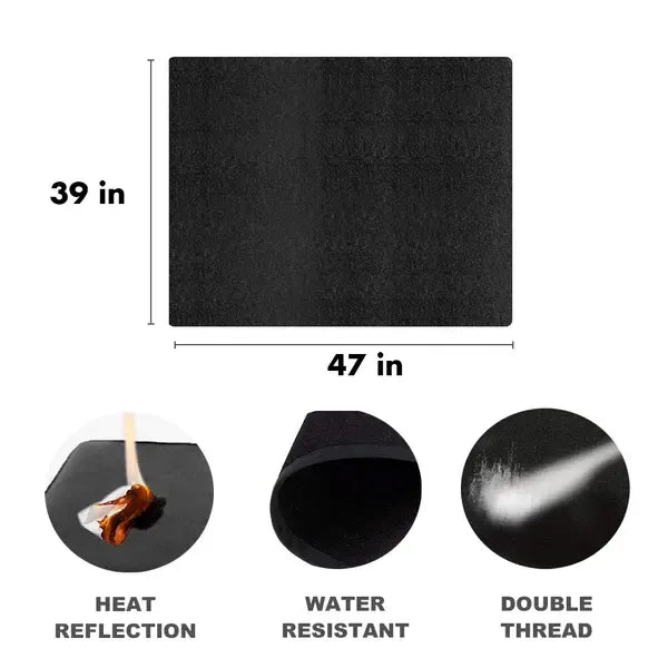 Fireproof Waterproof BBQ Grill Mat, Grease-Resistant Floor Protector for Gas Grills, Patios, Decks and Backyards, Black, 99 x 119 cm