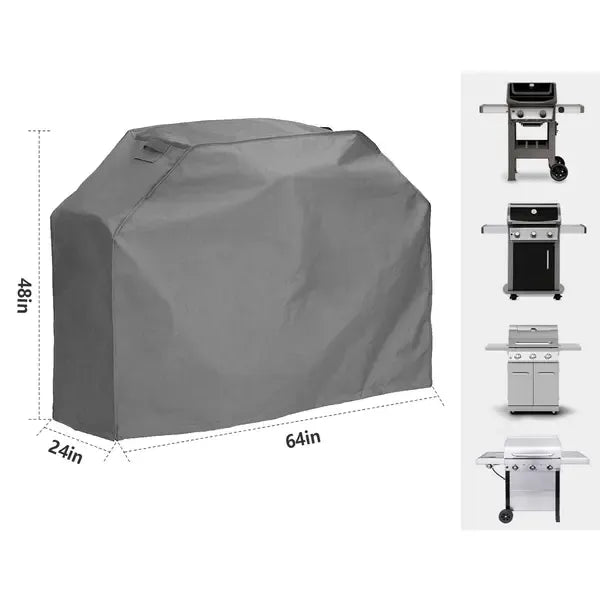 Heavy Duty Waterproof Grill Cover with UV Protection for 3 and 4 Burner Gas Grills, Outdoor Patio and Garden Storage, Grey, 163 cm