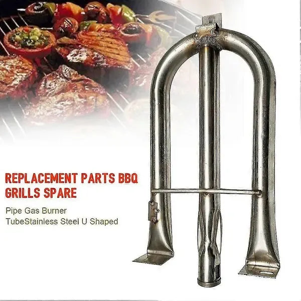 U Shaped Gas Grill Burner Tube Stainless Steel Adjustable Universal Replacement for Gas Grills Silver
