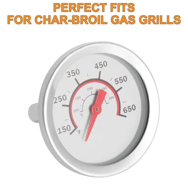 Waterproof Grill Lid Thermometer Replacement for Char-Broil G432-8L00-W1, Stainless Steel Heat Indicator with 5 cm Dial