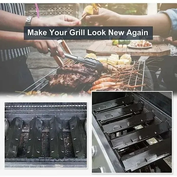 3 Pack Gas Grill Heat Plate Set, Porcelain Steel Burner Cover Replacement for Char-Broil and Kenmore Grills, 37 cm