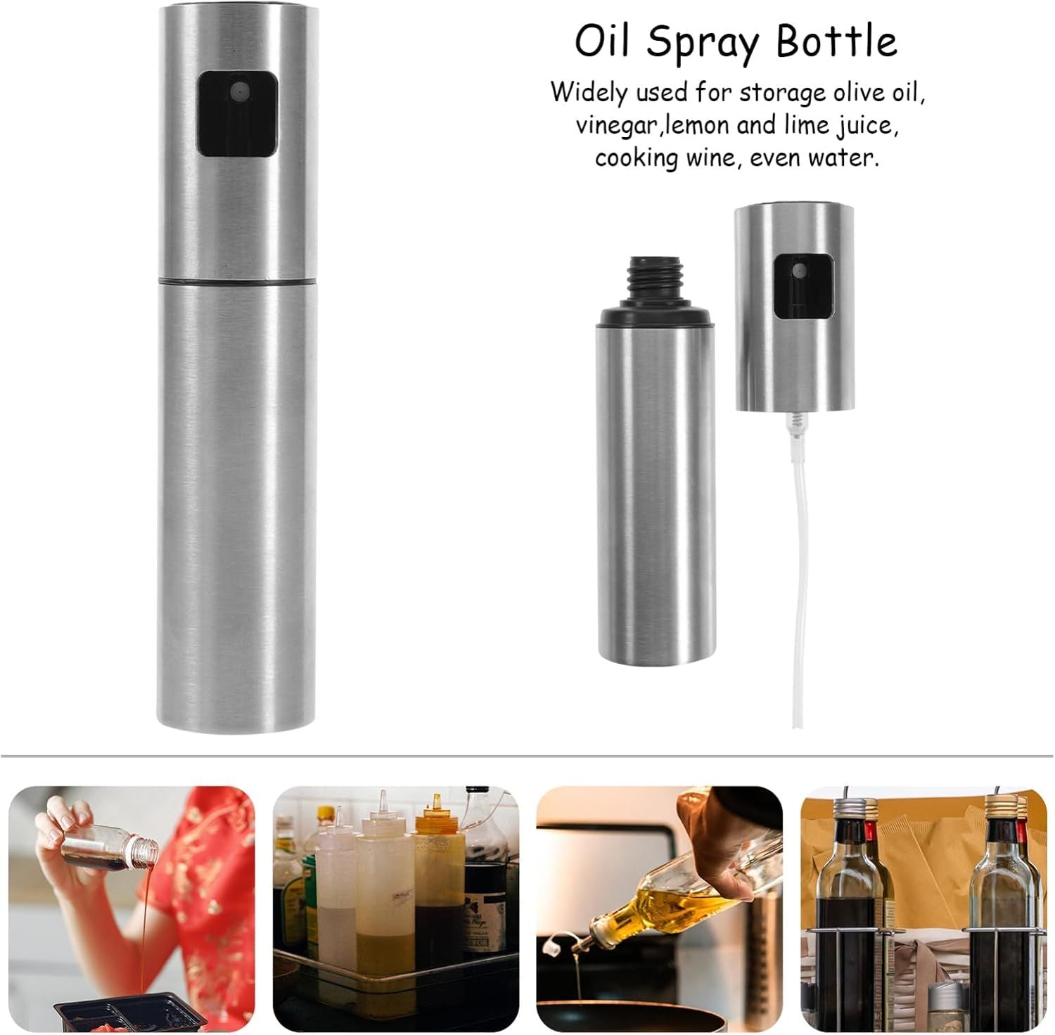 100 mL Stainless Steel Oil Spray Bottle, BPA-Free Fine Mist Oil Dispenser for Cooking, Grilling, Salads and Air Fryer Use