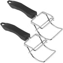 2 Pack Oven Tray Grippers Stainless Steel Hot Plate Tongs with Heat Resistant Handle for Kitchen Baking Black