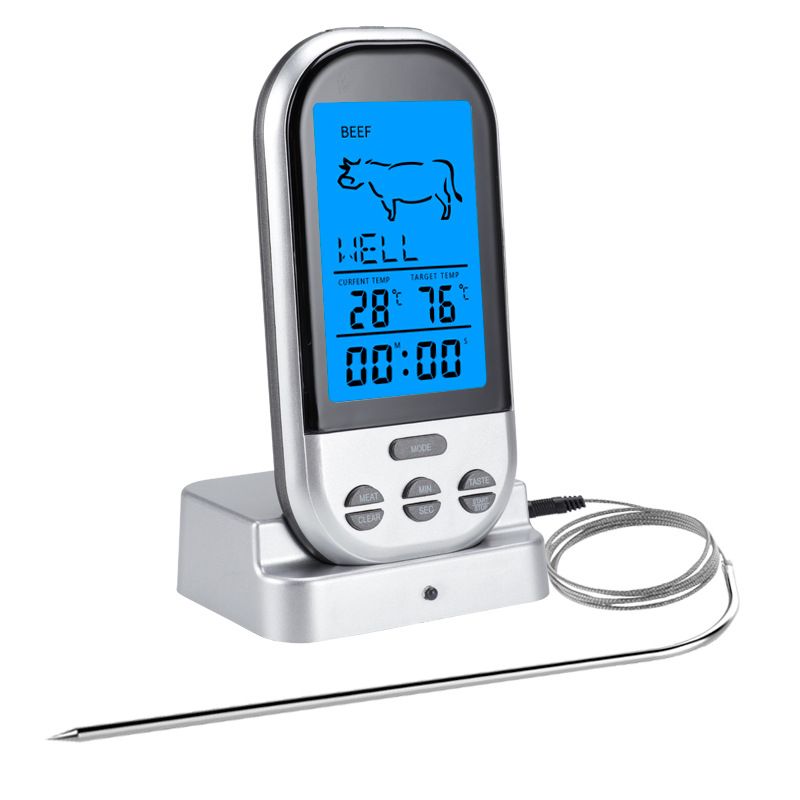 Wireless Digital Grill Thermometer with LCD Display and Dual Probes for BBQ, Kitchen Cooking and 8 Meat Presets, Black