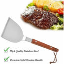2 Pack BBQ Spatula Set, Stainless Steel Teppanyaki Grill Spatulas with Wooden Handles for Grilling and Griddle Cooking
