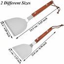 2 Pack BBQ Spatula Set, Stainless Steel Teppanyaki Grill Spatulas with Wooden Handles for Grilling and Griddle Cooking