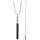 Telescopic Campfire Roasting Fork, Double Prongs, Stainless Steel, Rotating Handle, for Camping, Picnics and Outdoor Cooking, Black
