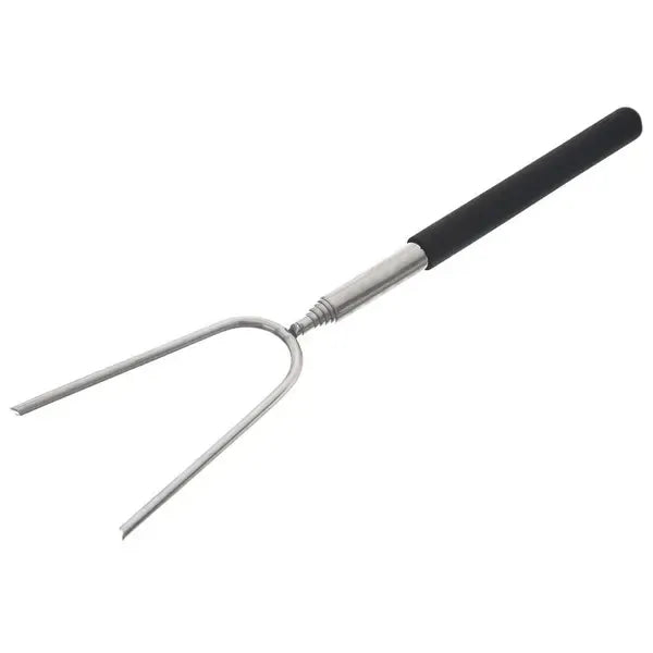Telescopic Campfire Roasting Fork, Double Prongs, Stainless Steel, Rotating Handle, for Camping, Picnics and Outdoor Cooking, Black