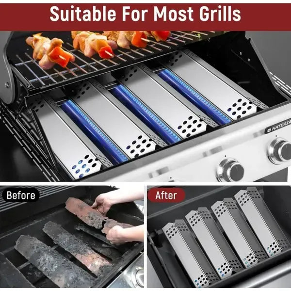 4 Pack Universal Stainless Steel Grill Heat Plates, Flavorizer Bar Replacements for Most Gas Grills, Silver, 38 x 10 cm