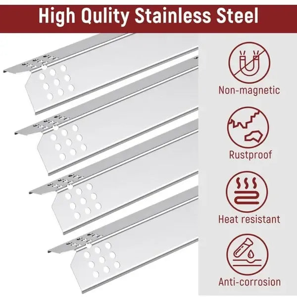 4 Pack Universal Stainless Steel Grill Heat Plates, Flavorizer Bar Replacements for Most Gas Grills, Silver, 38 x 10 cm