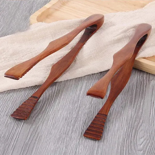Wood Food Tongs Wooden Serving Clamp for Grill Bread Dessert Pastry Kitchen Use, for Home Cooking, Baking and Food Preparation, 26.5 cm