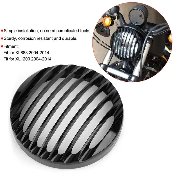 15 cm Motorcycle Headlight Grille Guard CNC Aluminum for XL883 XL1200 2004-2014, for Vehicle Protection, Repair and Replacement, Black