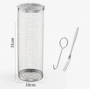 2 Pack Stainless Steel Rolling Grill Baskets with Hooks and Forks for Vegetables, Seafood, Camping and Home BBQ, Silver, 31 cm and 21 cm