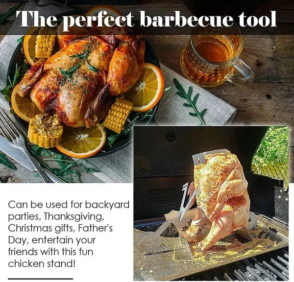 Stainless Steel Beer Can Chicken Holder, Portable Roaster Rack for Grills, Smokers, Ovens and Outdoor BBQ, Silver, 33 cm