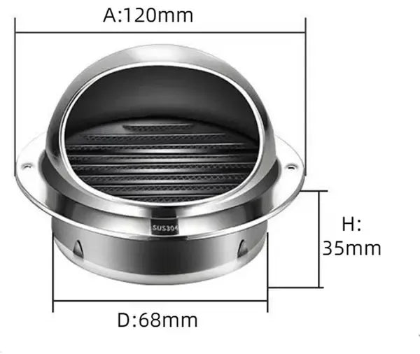Round Vent Cover 304 Stainless Steel Louvered Air Vent Hood With Mesh Screen for Bathroom Kitchen Dryer RV 80 mm