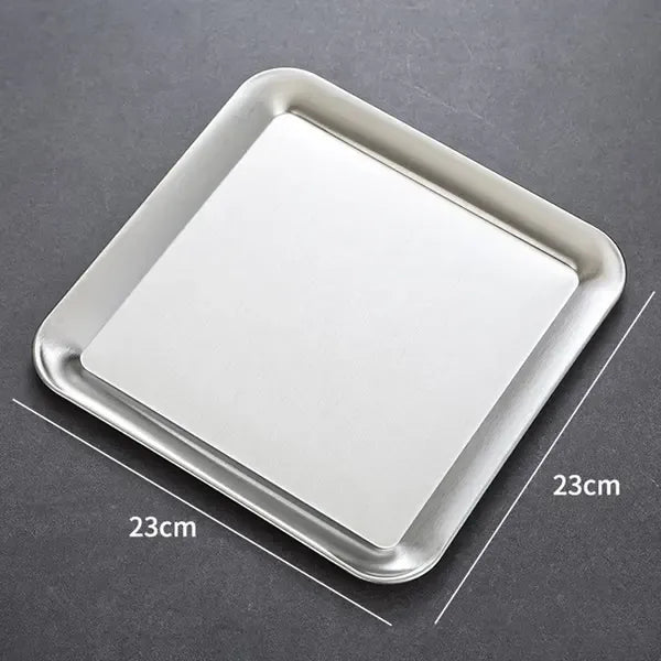 Stainless Steel Square Serving Tray, Food-Grade Decorative Plate for Parties, Buffets, Appetisers, Camping and Catering, 23 x 23 cm