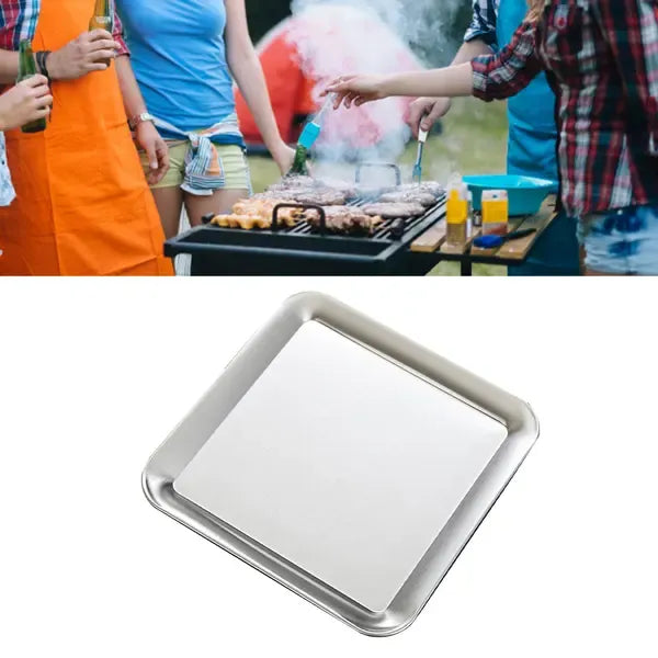 Stainless Steel Square Serving Tray, Food-Grade Decorative Plate for Parties, Buffets, Appetisers, Camping and Catering, 23 x 23 cm
