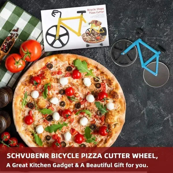 Bicycle Pizza Cutter Stainless Steel Double Wheel with Stand Cyclists Kitchen Pizza Party, for Home Cooking, Blue