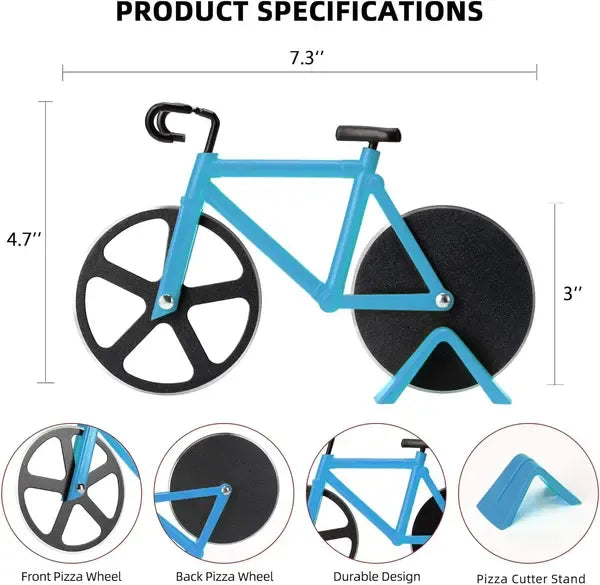 Bicycle Pizza Cutter Stainless Steel Double Wheel with Stand Cyclists Kitchen Pizza Party, for Home Cooking, Blue