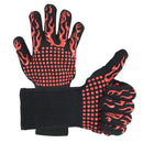 Heat Resistant Five Finger Grill Gloves with Cotton Lining and Non-Slip Grip for BBQ, Ovens and Outdoor Cooking, Black and Red