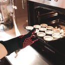 Heat Resistant Five Finger Grill Gloves with Cotton Lining and Non-Slip Grip for BBQ, Ovens and Outdoor Cooking, Black and Red