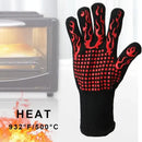 Heat Resistant Five Finger Grill Gloves with Cotton Lining and Non-Slip Grip for BBQ, Ovens and Outdoor Cooking, Black and Red