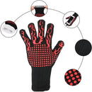 Heat Resistant Five Finger Grill Gloves with Cotton Lining and Non-Slip Grip for BBQ, Ovens and Outdoor Cooking, Black and Red