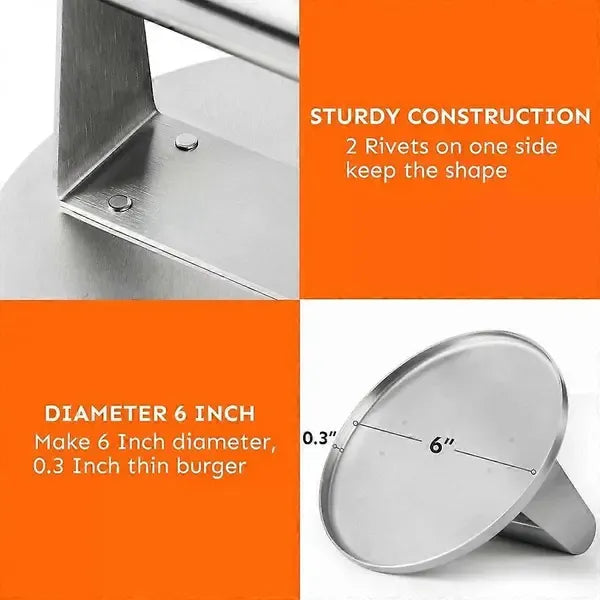 Stainless Steel Burger Smasher Press With Raised Edge for Smash Burgers, Grill and Home Cooking, 15 cm