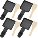 Mini Raclette Pan Set with Non-Stick Iron Trays and 4 Wooden Spatulas for Cheese Melting, Parties and Breakfast Cooking, Black