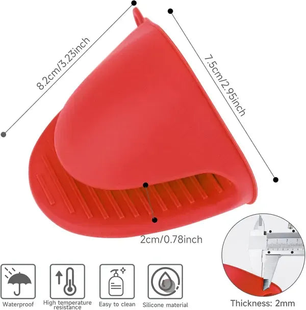 1 Pair Thick Silicone Air Fryer Pot Holders, Heat Resistant Mini Oven Mitts for Grilling, Baking and Cooking, Red