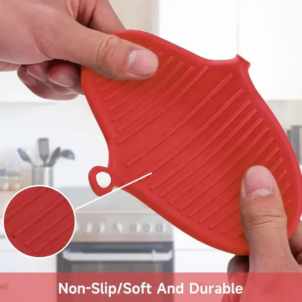1 Pair Thick Silicone Air Fryer Pot Holders, Heat Resistant Mini Oven Mitts for Grilling, Baking and Cooking, Red