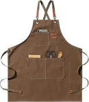 Grill Apron With Adjustable Cross Back Strap and 3 Pockets for Men and Women Cooking Baking Restaurant Gardening Brown