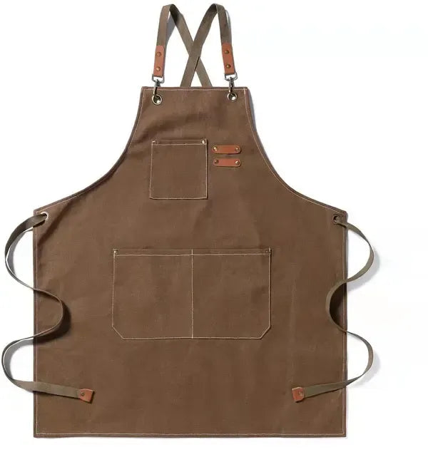 Grill Apron With Adjustable Cross Back Strap and 3 Pockets for Men and Women Cooking Baking Restaurant Gardening Brown