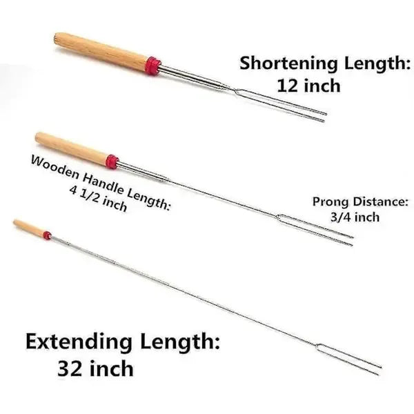 8 Pack Telescopic Marshmallow Roasting Sticks with Stainless Steel Forks, Wooden Handles and Carry Bag for Camping and Fire Pits