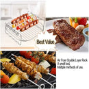 8 Inch Stainless Steel Air Fryer Accessory Rack Set with Double Layer Stand and Skewers, Compatible with Philips XL Air Fryers