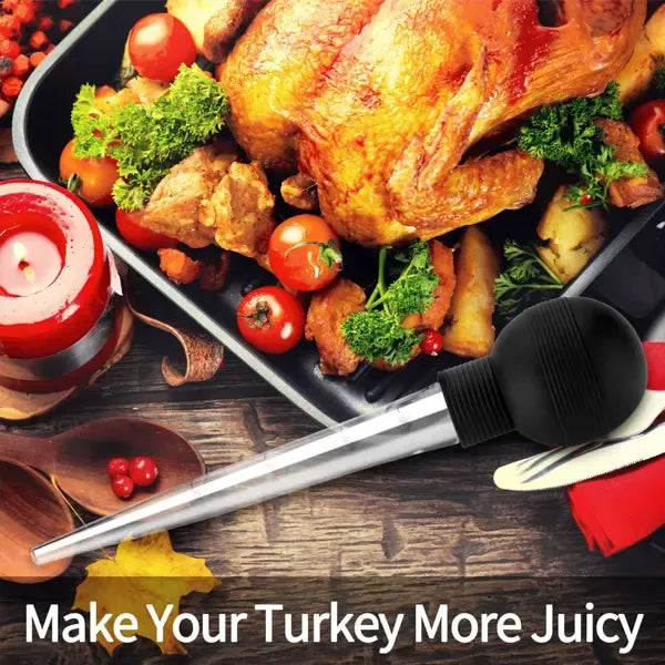 Turkey Baster with Cleaning Brush, Food-Grade Heat Resistant Marinade Injector for Roasting, Grilling and Oven Cooking, Black